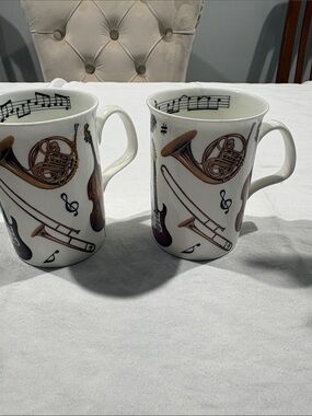White Musical Instrument Ceramic Coffee Mug - Set of 2